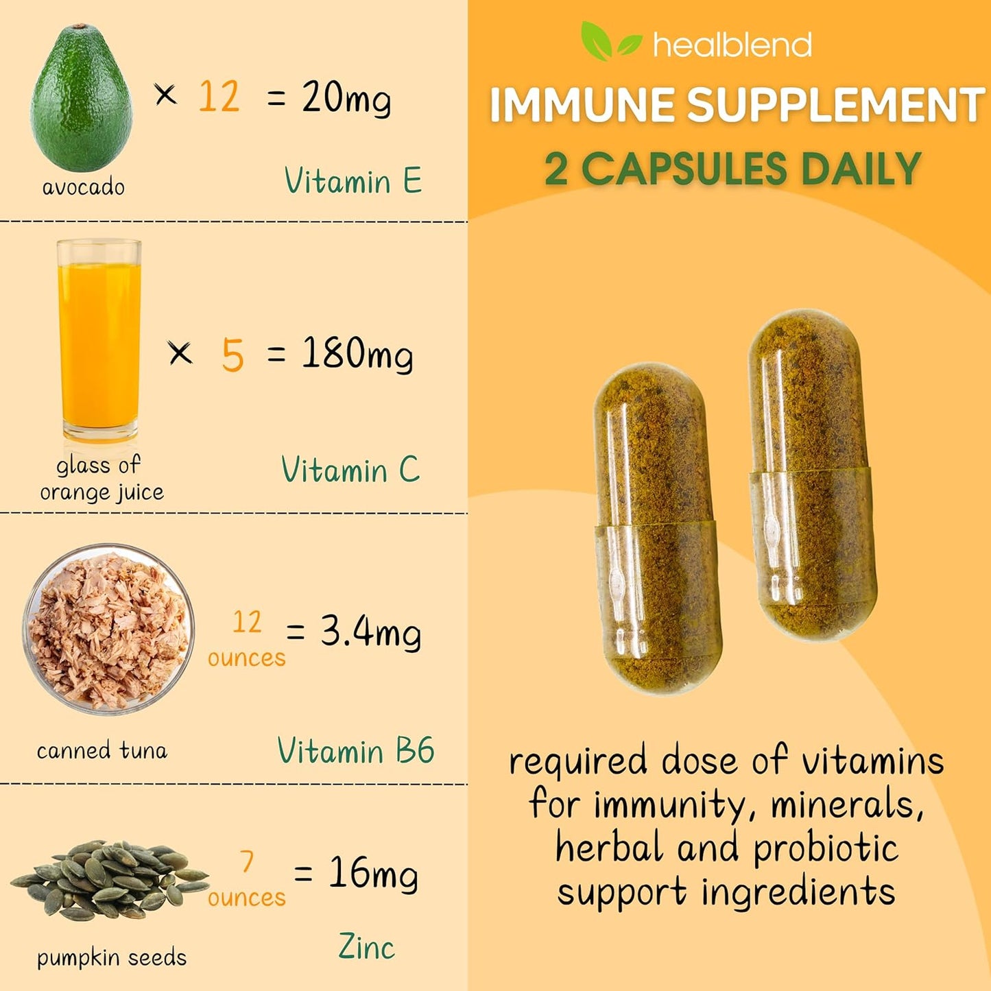 3 Pack of Healblend Immune Support Supplement with Elderberry, Zinc, Echinacea, Turmeric, and Probiotics for Adults