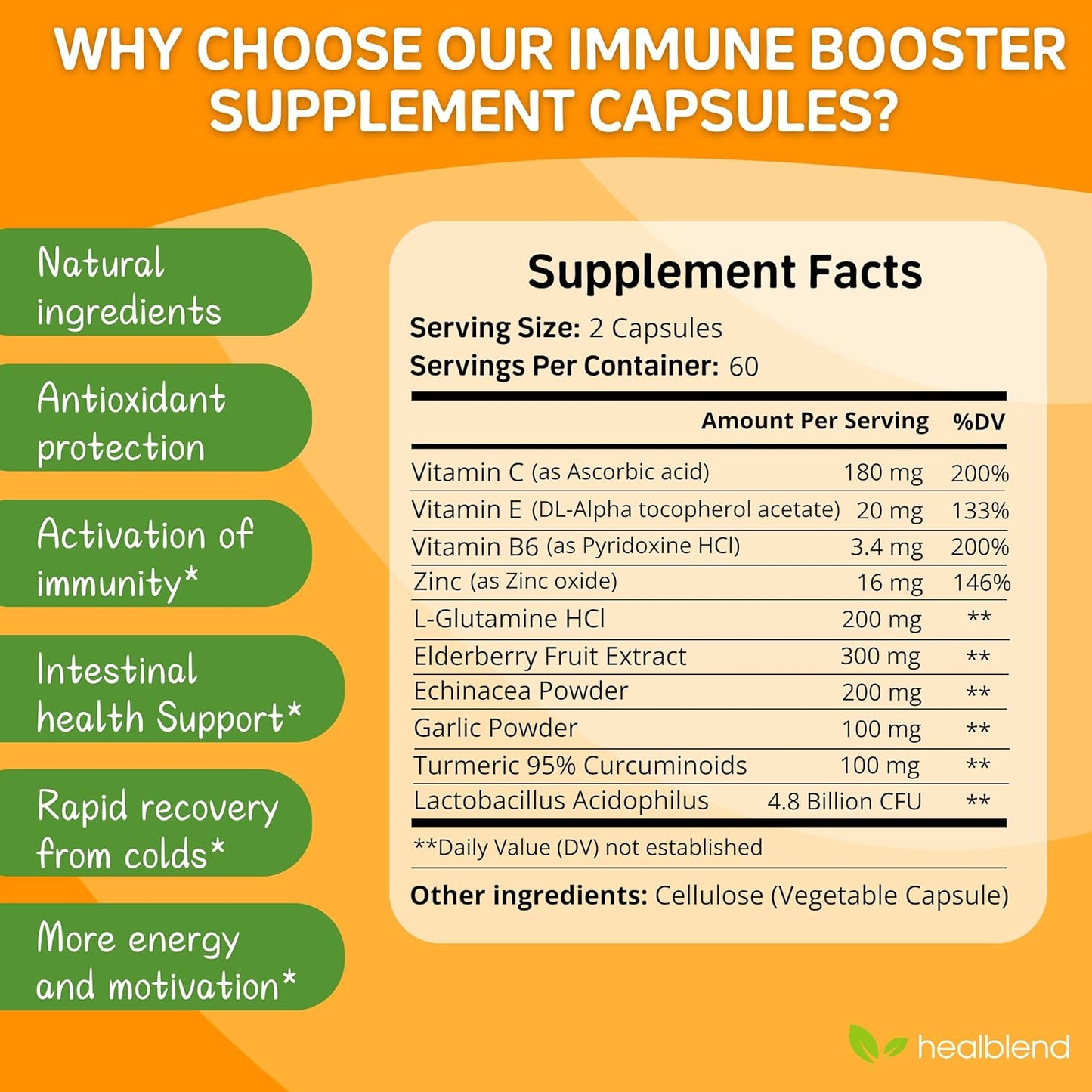 3 Pack of Healblend Immune Support Supplement with Elderberry, Zinc, Echinacea, Turmeric, and Probiotics for Adults