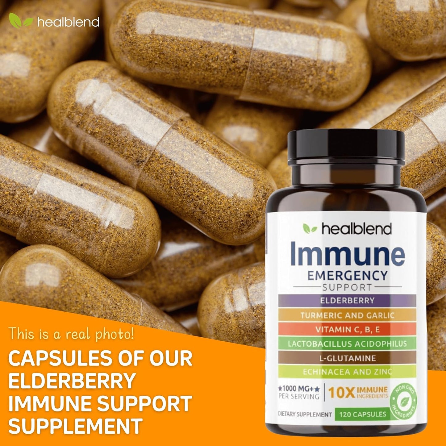 3 Pack of Healblend Immune Support Supplement with Elderberry, Zinc, Echinacea, Turmeric, and Probiotics for Adults