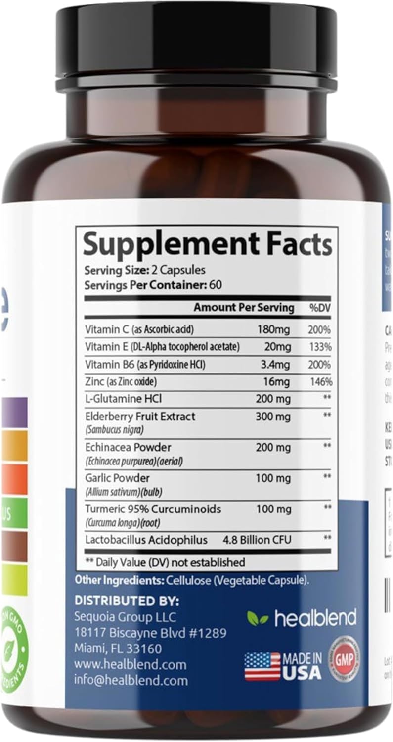 3 Pack of Healblend Immune Support Supplement with Elderberry, Zinc, Echinacea, Turmeric, and Probiotics for Adults