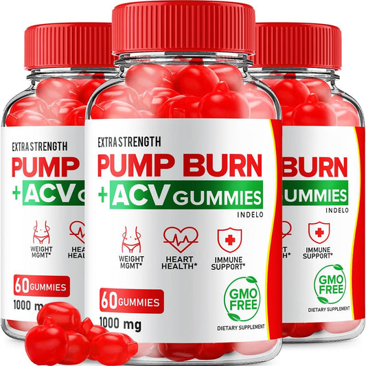 3 Pack of Indelo Pump Burn Keto ACV Gummies - 180 Gummies for Weight Management with B12 - Advanced Formula of 1000mg