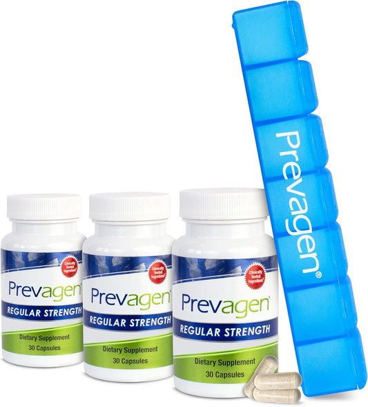 3-Pack of Prevagen Regular Strength 10mg Capsules with Apoaequorin & Vitamin D - Includes 7-Day Pill Minder