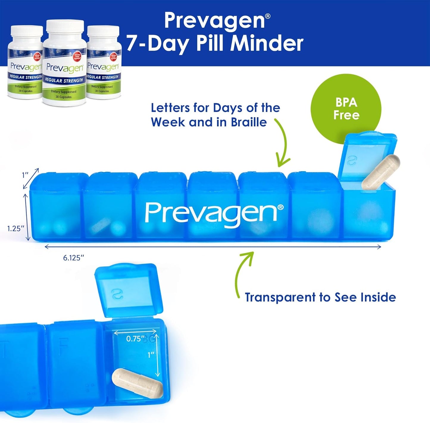 3-Pack of Prevagen Regular Strength 10mg Capsules with Apoaequorin & Vitamin D - Includes 7-Day Pill Minder