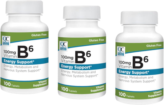 3 Pack of Quality Choice Vitamin B6 100mg Tablets - 100 Count Bottles