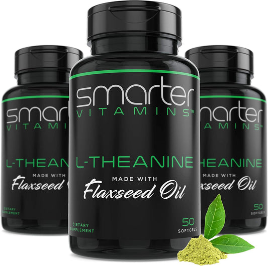 3 Pack of SmarterVitamins L-Theanine 250mg Supplement in Non-GMO Flaxseed Oil - 150 Liquid Softgels