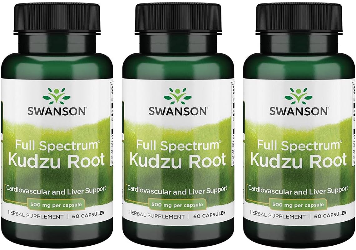 3 Pack of Swanson Full Spectrum Kudzu Root Capsules for Heart & Liver Health - 60 Capsules, 500mg - Supports Healthy Blood Pressure & Cholesterol
