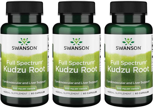 3 Pack of Swanson Full Spectrum Kudzu Root Capsules for Heart & Liver Health - 60 Capsules, 500mg - Supports Healthy Blood Pressure & Cholesterol