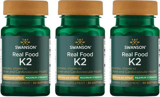 3 Pack of Swanson Maximum Strength Vitamin K2 (Menaquinone-7) Softgels - Supports Cardiovascular and Bone Health - Made from Japanese Natto - 200mcg Each