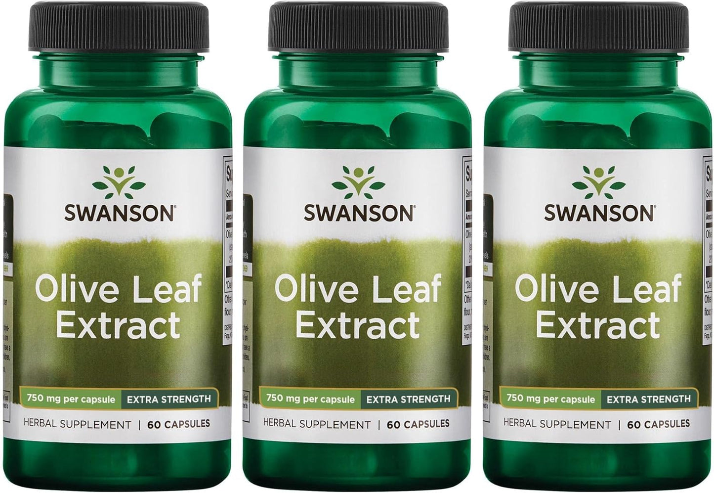 3 Pack of Swanson Olive Leaf Extract Capsules - 60 Capsules, 750mg Each, 20% Oleuropein
