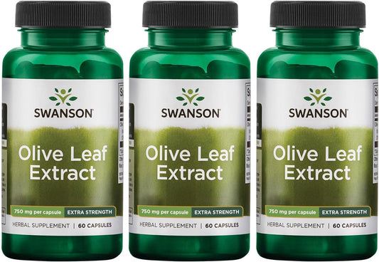 3 Pack of Swanson Olive Leaf Extract Capsules - 60 Capsules, 750mg Each, 20% Oleuropein