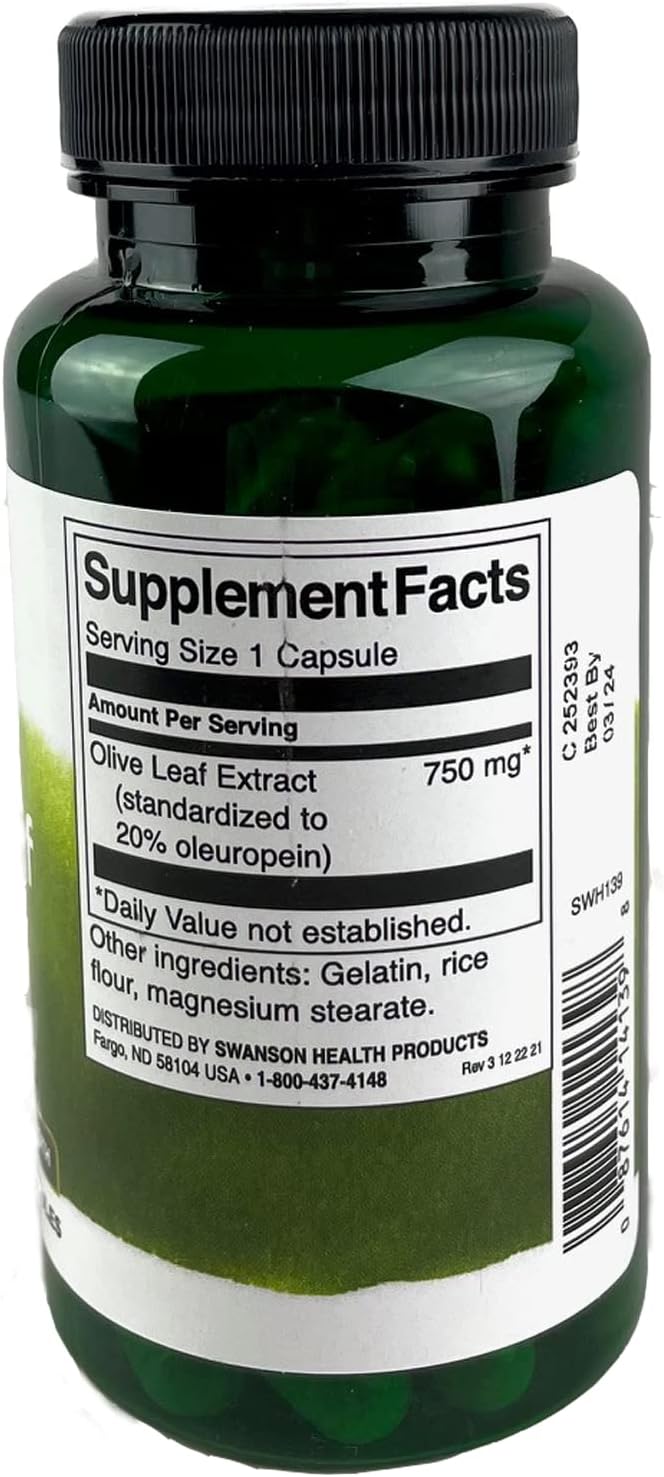 3 Pack of Swanson Olive Leaf Extract Capsules - 60 Capsules, 750mg Each, 20% Oleuropein