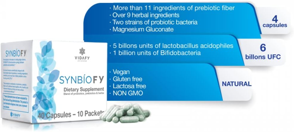 3 Pack of Vidafy Synbiofy Natural Supplements with 120 Capsules - Probiotic Formula for Gut Health and Immune Support