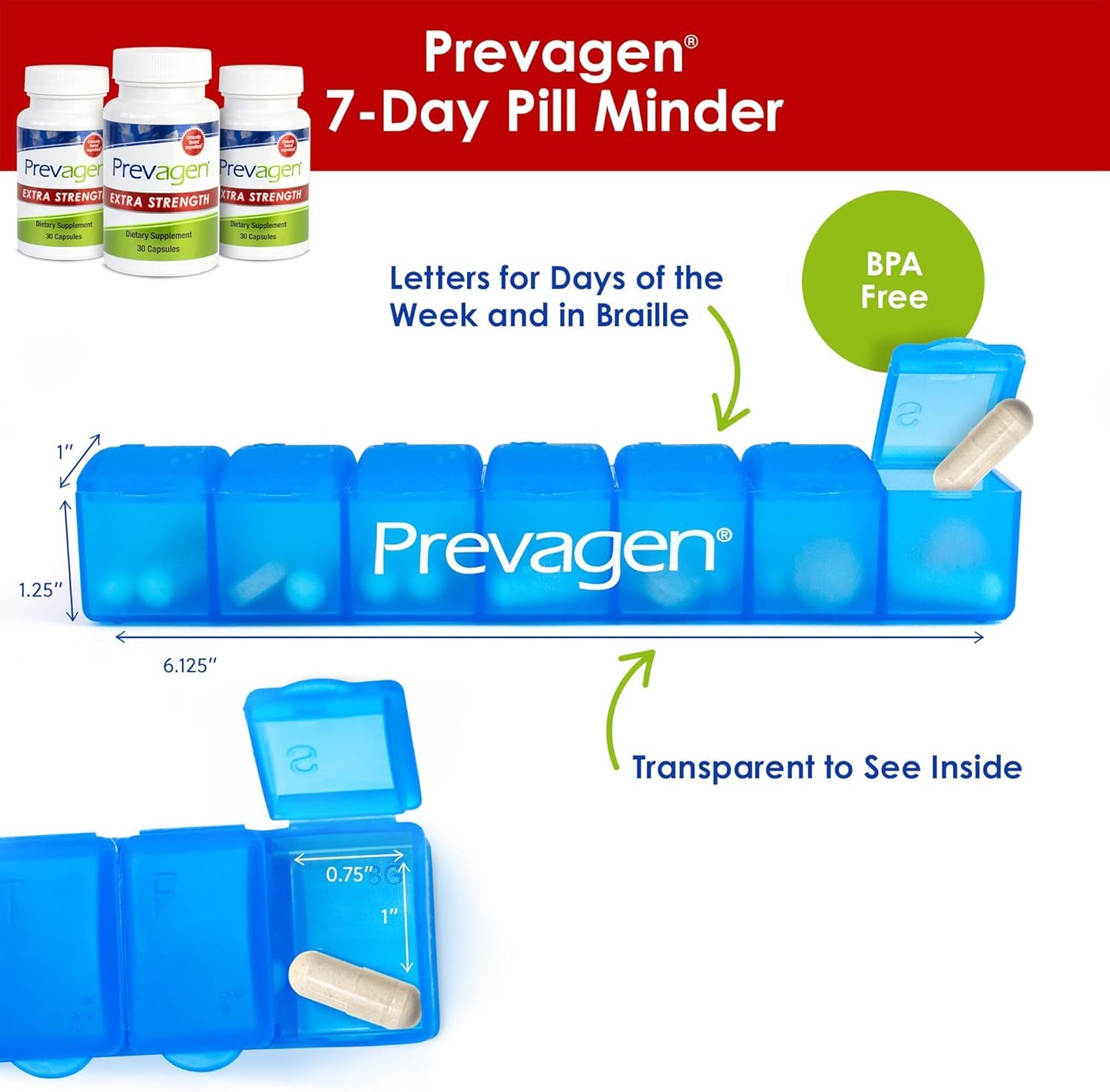 3-Pack Prevagen Extra Strength Capsules with Apoaequorin, Vitamin D, and Pill Organizer