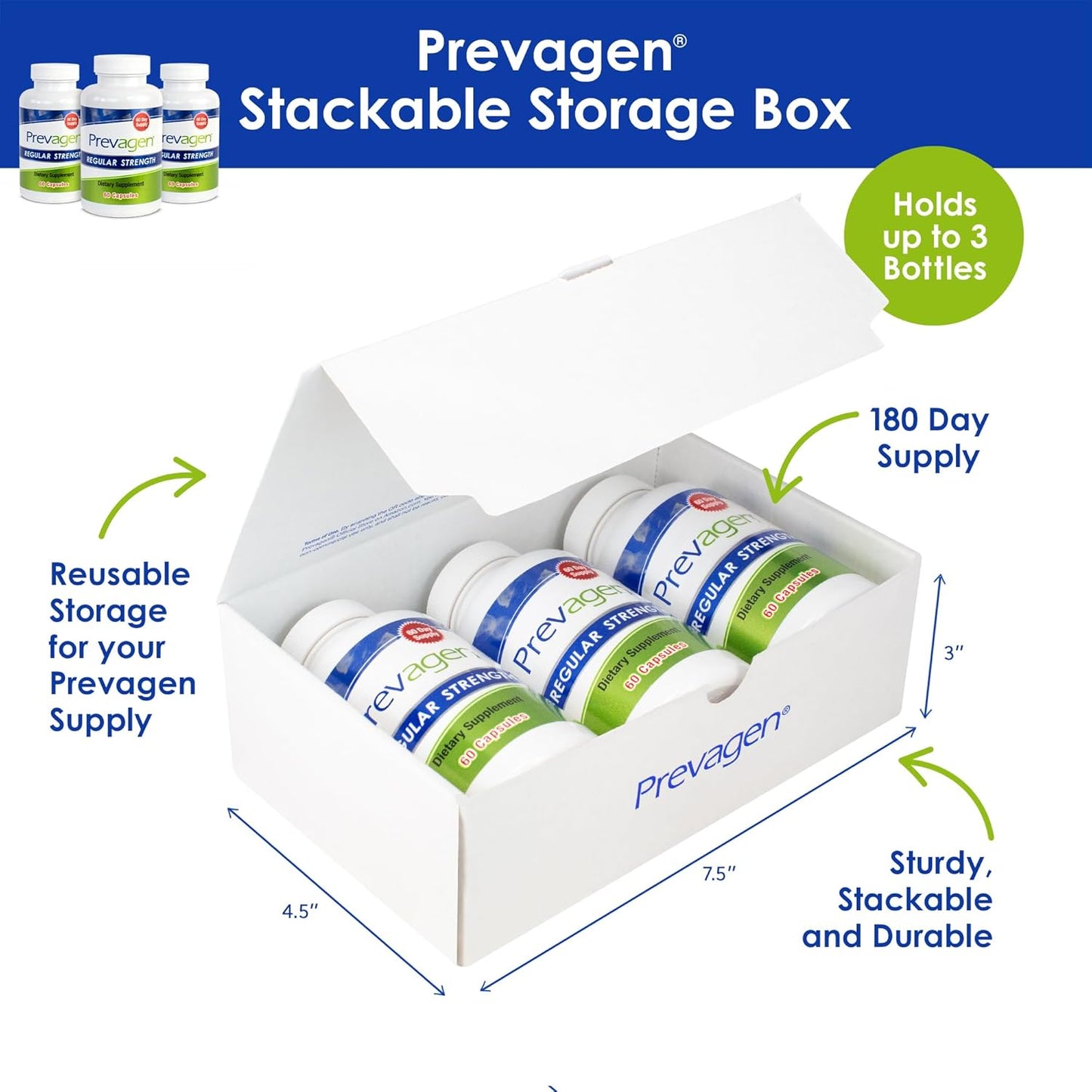 3 Pack Prevagen Regular Strength 10mg Capsules with Apoaequorin & Vitamin D + Storage Box