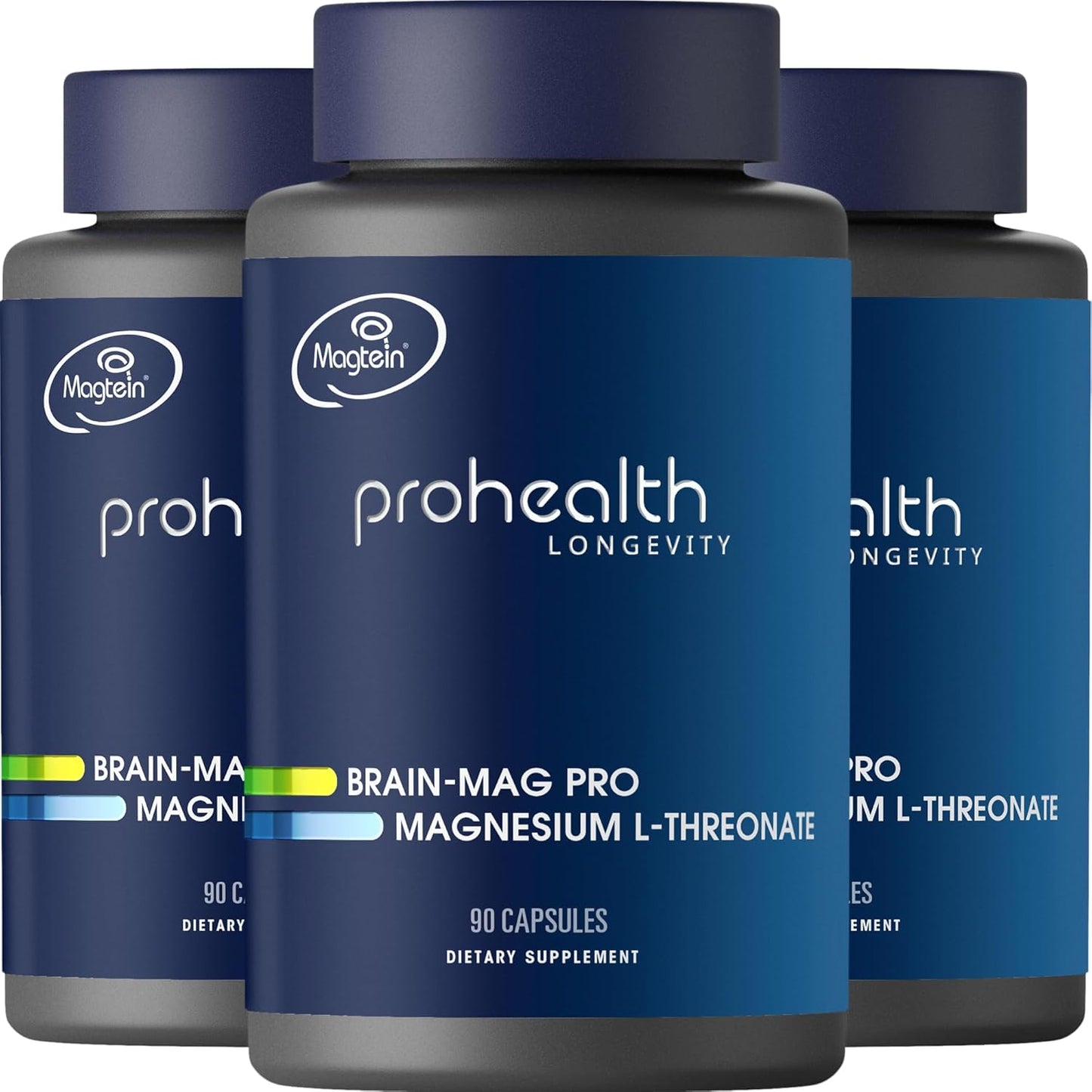3-Pack ProHealth Magnesium L-Threonate (Magtein) Capsules - Clinically Proven for Brain Health - Enhance Learning, Memory, Focus - 270 Capsules Total