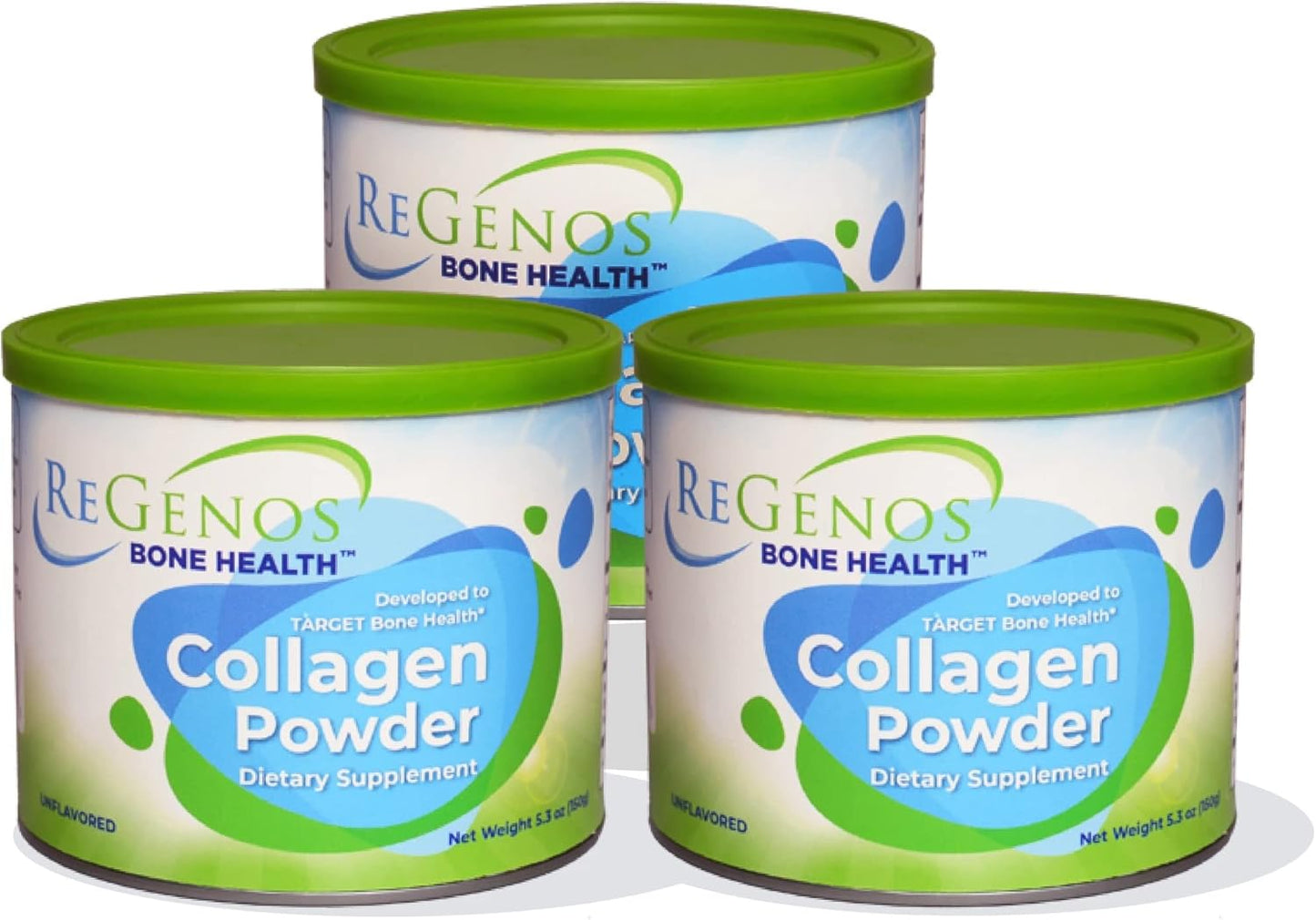 3 Pack ReGenos Bone Health Collagen Powder Supplement, Hydrolyzed Bioactive Collagen Peptides, Unflavored Protein - Gluten Free & Kosher - 30 Day Supply