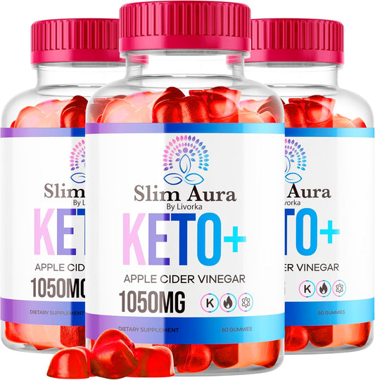 3 Pack SlimAura Keto ACV Gummies - Apple Cider Vinegar Supplement for Weight Loss - 180 Gummies for 3 Months Supply