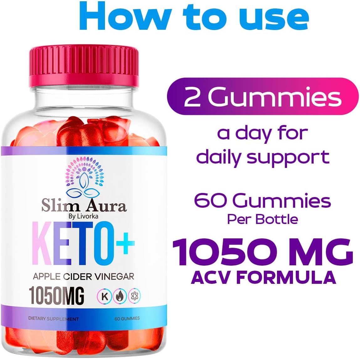 3 Pack SlimAura Keto ACV Gummies - Apple Cider Vinegar Supplement for Weight Loss - 180 Gummies for 3 Months Supply