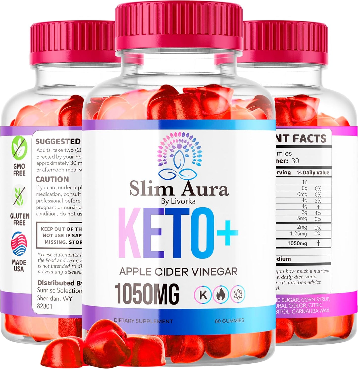 3 Pack SlimAura Keto ACV Gummies - Apple Cider Vinegar Supplement for Weight Loss - 180 Gummies for 3 Months Supply