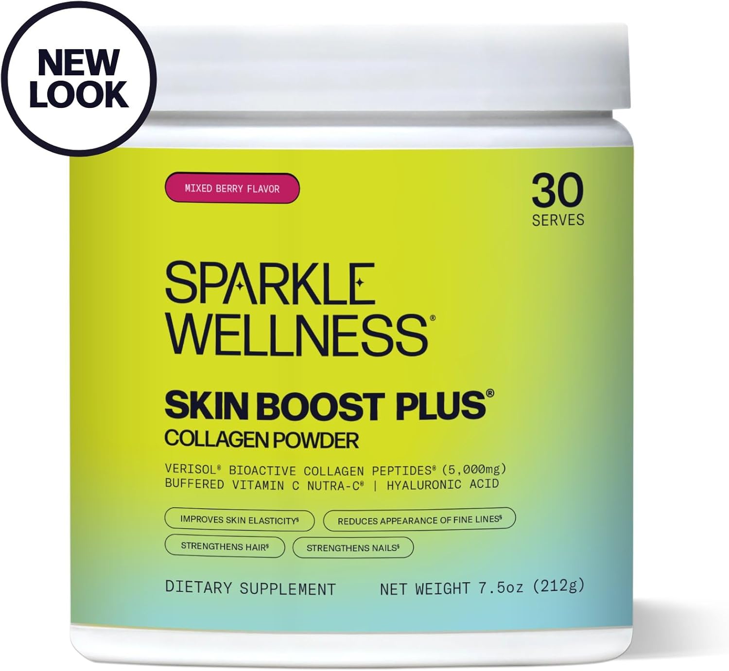 3-Pack Sparkle Wellness Skin Boost Plus (Mixed Berry) - Collagen Powder with VERISOL Peptides, Vitamin C, and Hyaluronic Acid for Improved Skin Elasticity