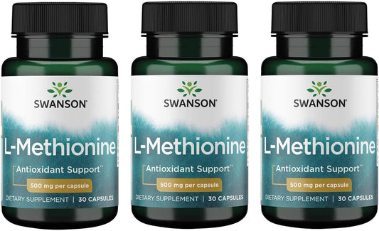 3 Pack Swanson 100% Pure L-Methionine Amino Acid Capsules - 500mg for Liver Function Support