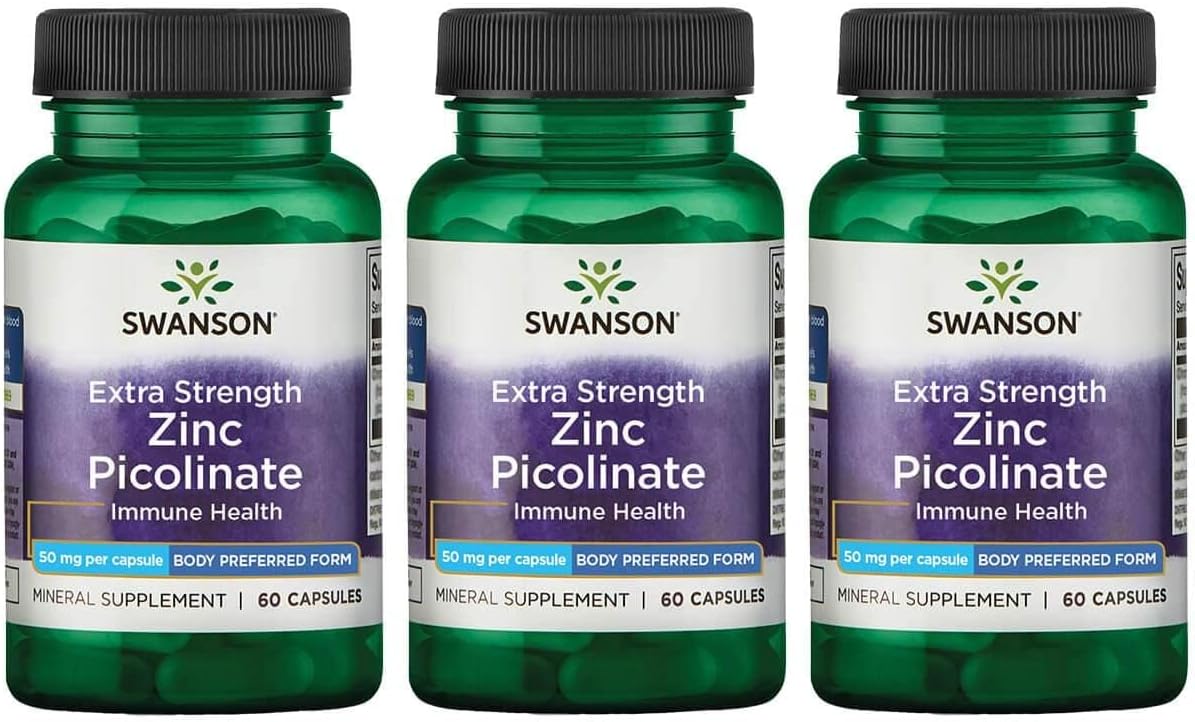 3 Pack Swanson Extra Strength Zinc Picolinate 50mg - Body Preferred Form 60 Capsules
