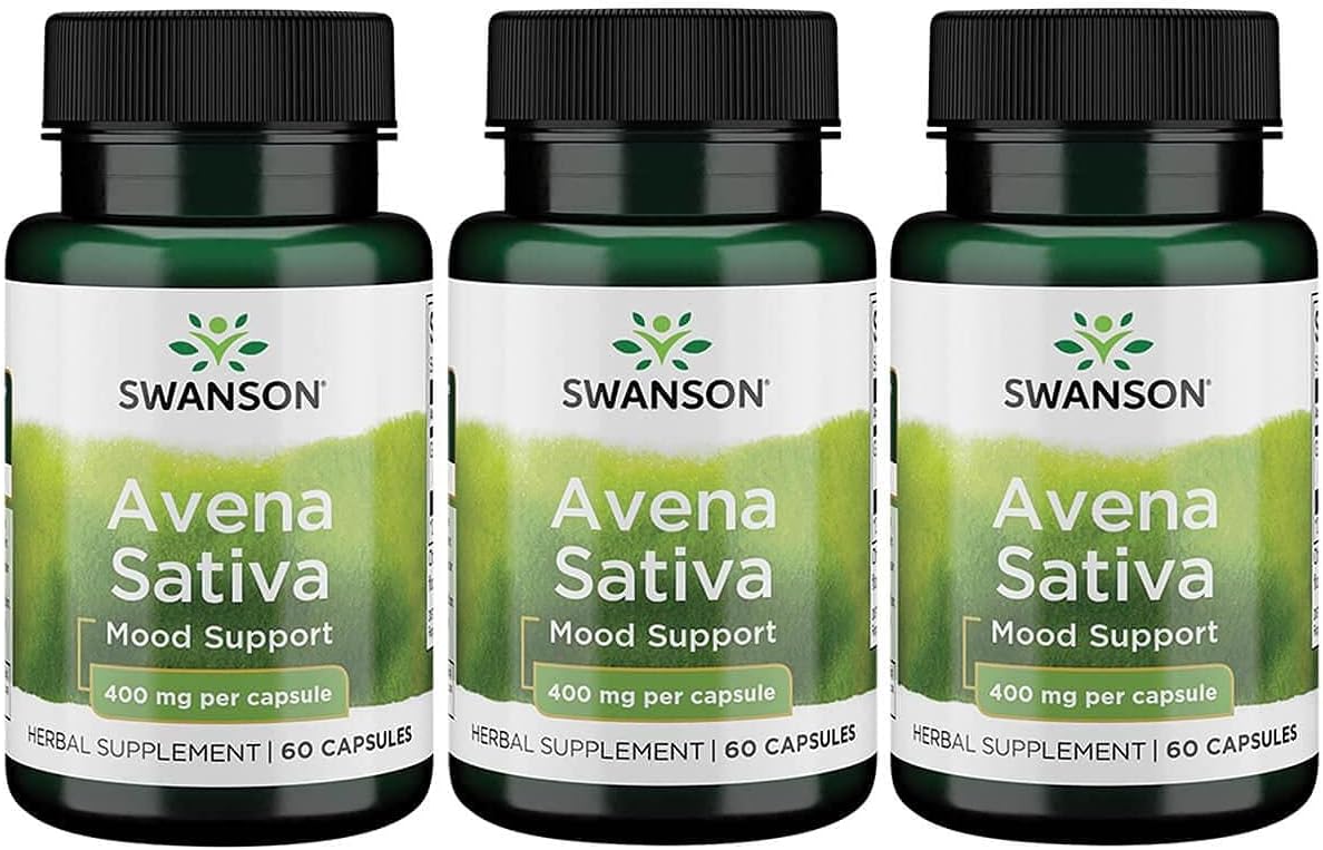 3 Pack Swanson Full Spectrum Avena Sativa Herbal Supplement 60 Capsules 400mg - Promotes Nervous System Health & Overall Wellness