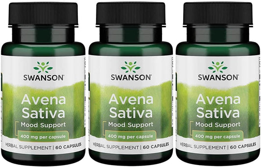 3 Pack Swanson Full Spectrum Avena Sativa Herbal Supplement 60 Capsules 400mg - Promotes Nervous System Health & Overall Wellness