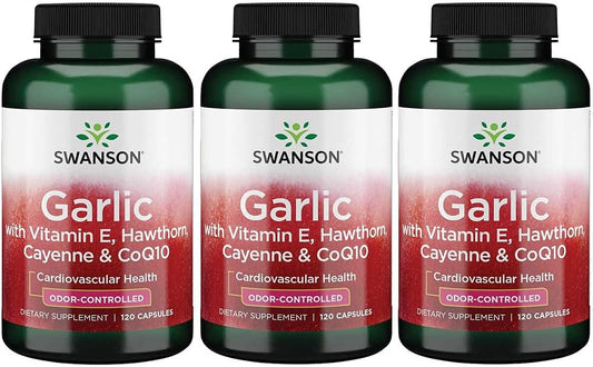 3-Pack Swanson Garlic with Vitamin E, Hawthorn Berry, and Cayenne Capsules - 120 Count