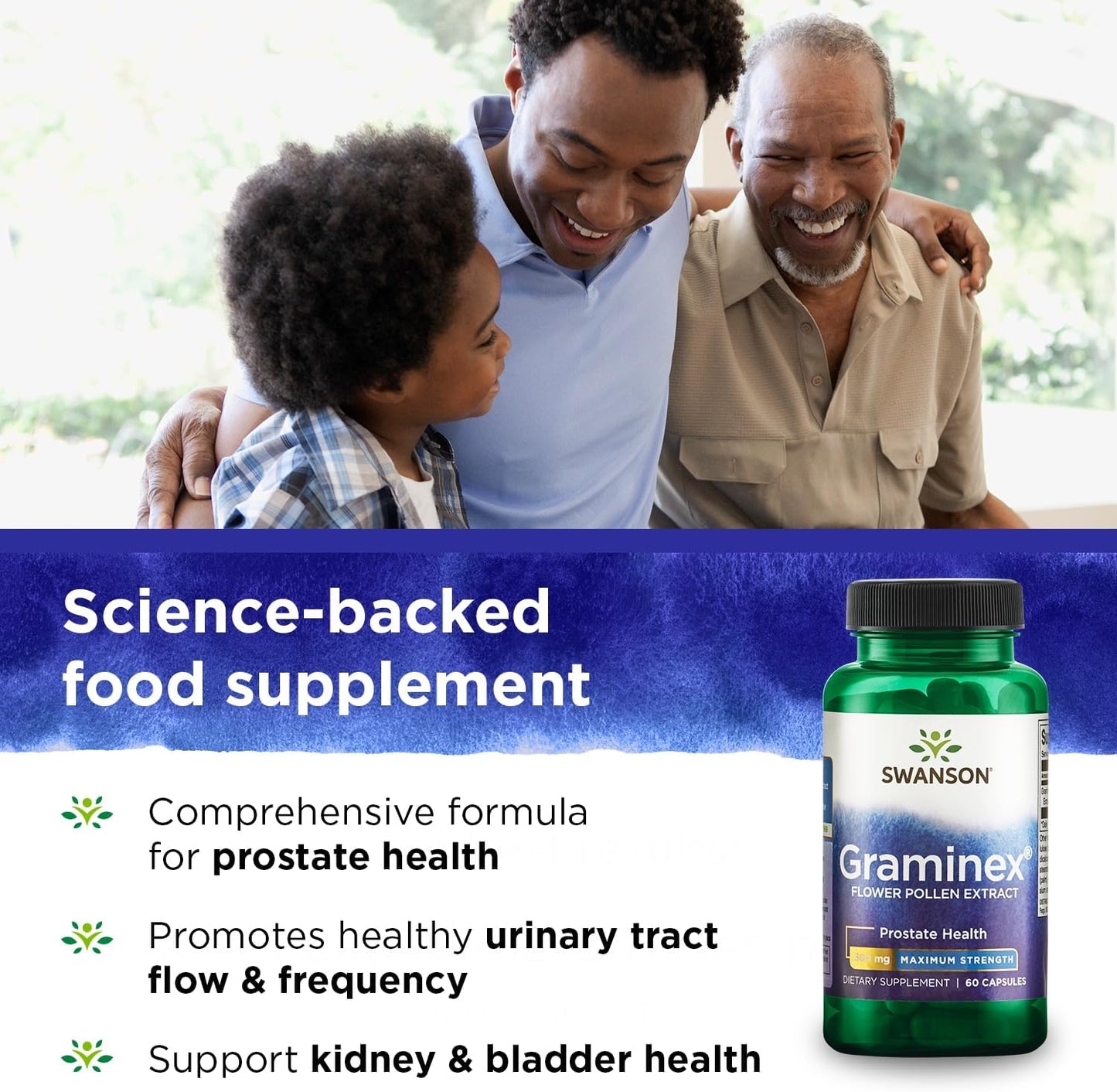 3-Pack Swanson Graminex Flower Pollen Extract Capsules for Men's Prostate, Urinary Tract, and Kidney Health - Maximum Strength Supplement