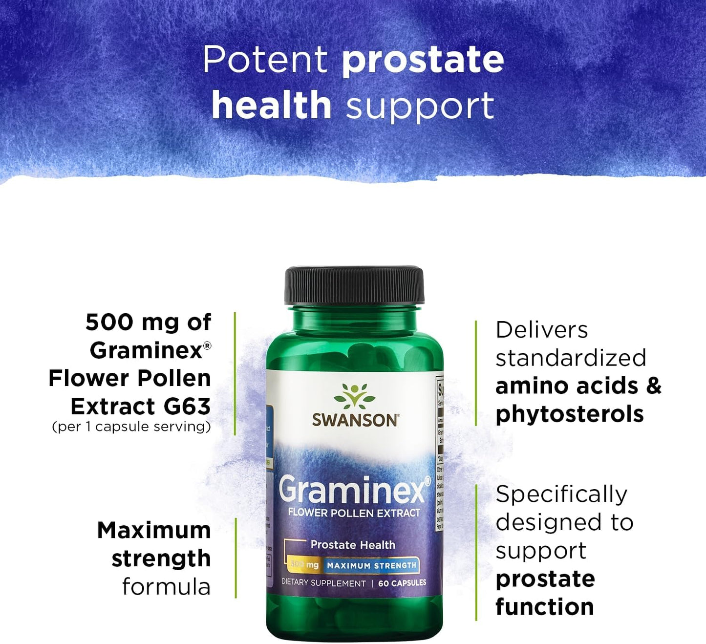 3-Pack Swanson Graminex Flower Pollen Extract Capsules for Men's Prostate, Urinary Tract, and Kidney Health - Maximum Strength Supplement