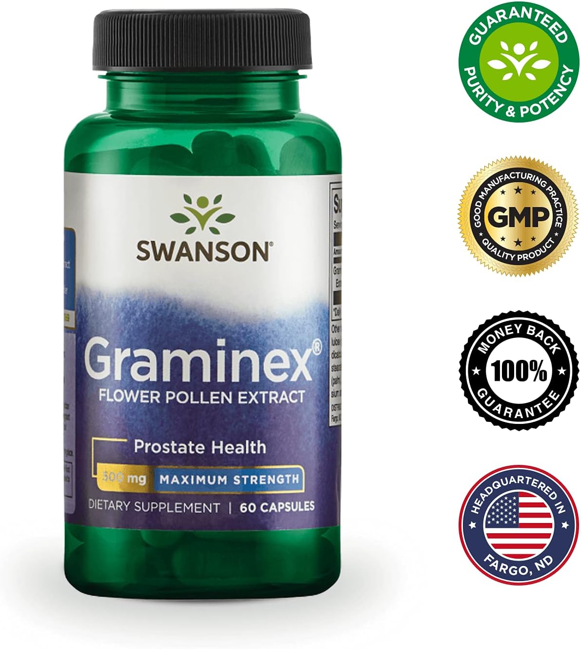 3-Pack Swanson Graminex Flower Pollen Extract Capsules for Men's Prostate, Urinary Tract, and Kidney Health - Maximum Strength Supplement