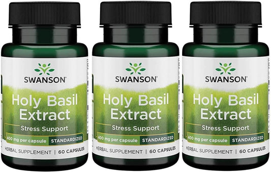 3-Pack Swanson Holy Basil Extract (Tulsi) 400mg Capsules for Stress Relief and Immune Support