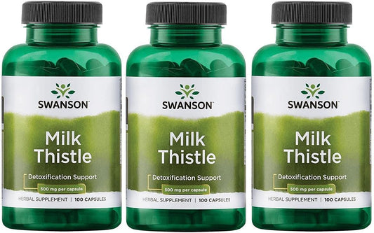 3-Pack Swanson Milk Thistle Capsules - Herbal Liver Support Supplement for Overall Health (100 Capsules, 500mg)