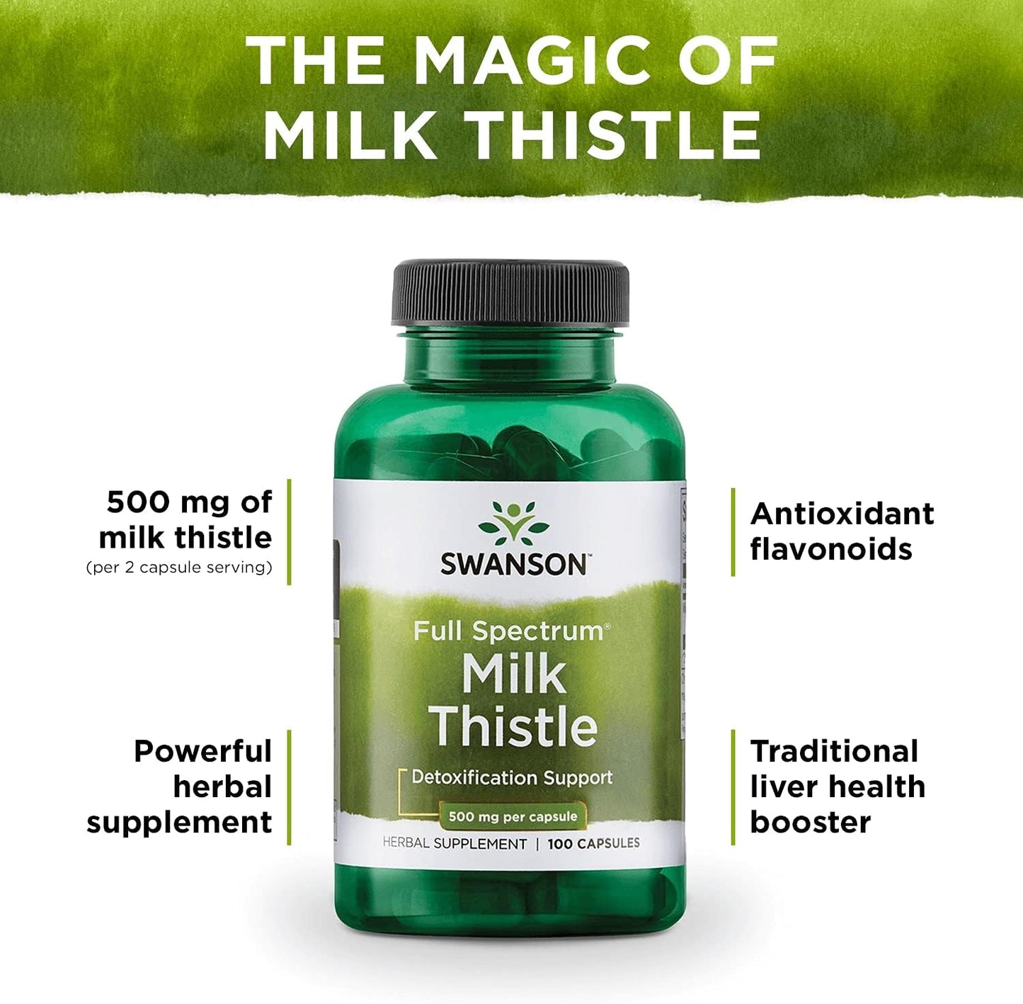 3-Pack Swanson Milk Thistle Capsules - Herbal Liver Support Supplement for Overall Health (100 Capsules, 500mg)
