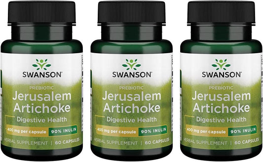 3 Pack Swanson Premium Prebiotic Jerusalem Artichoke Capsules - 90% Inulin 400mg - 60 Count
