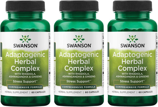 3 Pack Swanson Rhodiola Ashwagandha Ginseng Complex Supplement for Mood, Energy, Immune Function, and Stress Support