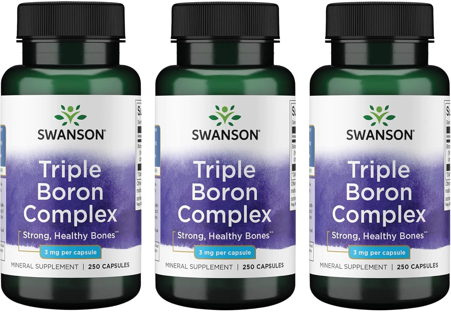 3 Pack Swanson Triple Boron Complex Capsules for Bone and Joint Health with Citrate, Aspartate, and Glycinate Minerals