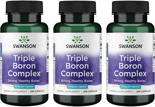 3 Pack Swanson Triple Boron Complex Capsules for Bone and Joint Health with Citrate, Aspartate, and Glycinate Minerals