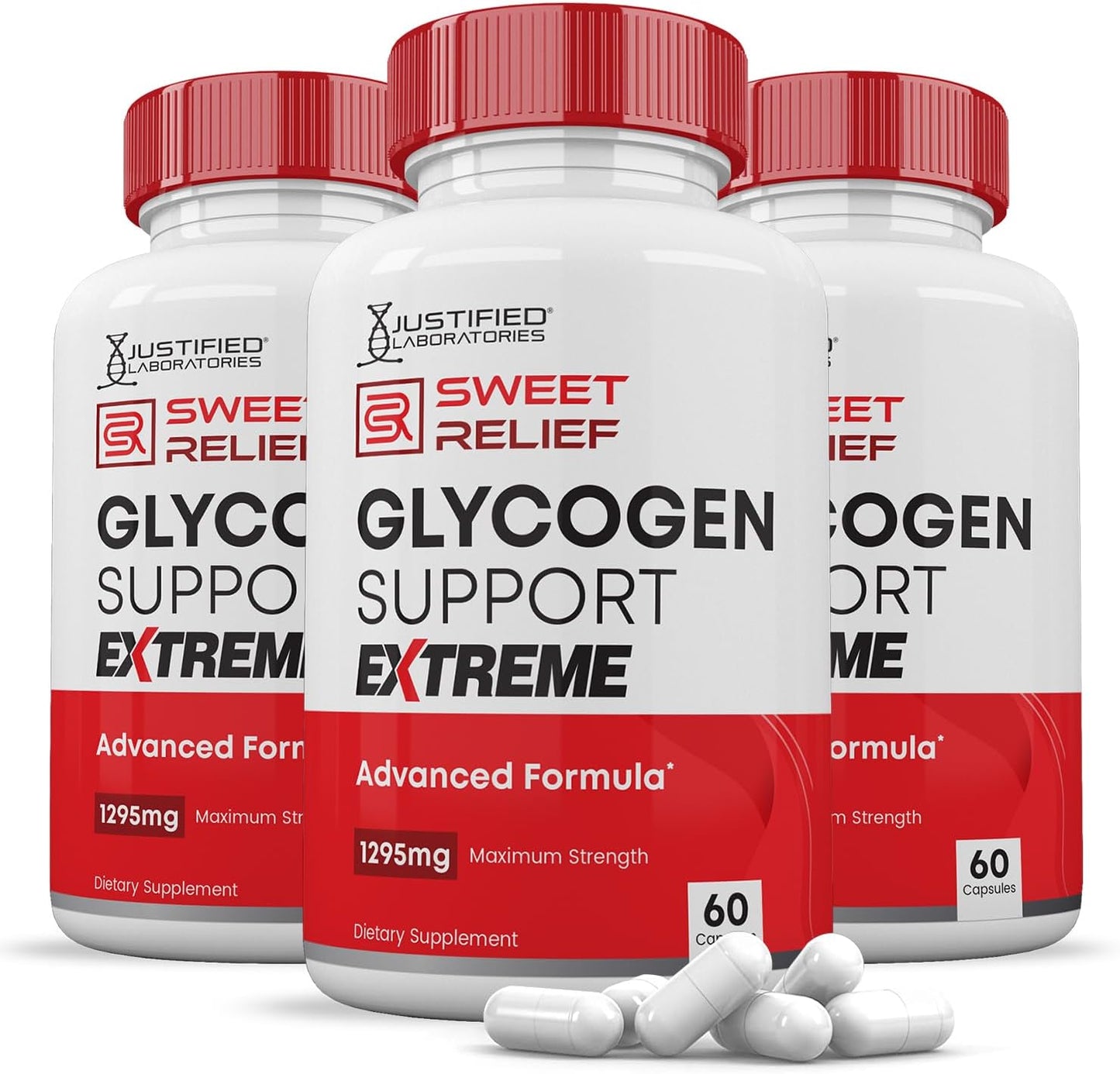 3 Pack Sweet Relief Glycogen Support Extreme Pills - Advanced Formula 1295MG - Zero Artificial Colors, Flavors, Preservatives - 180 Capsules