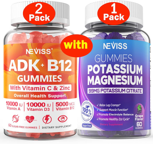 3-Pack Vitamin ADK with B12 and Potassium Magnesium Gummies for Immune Support