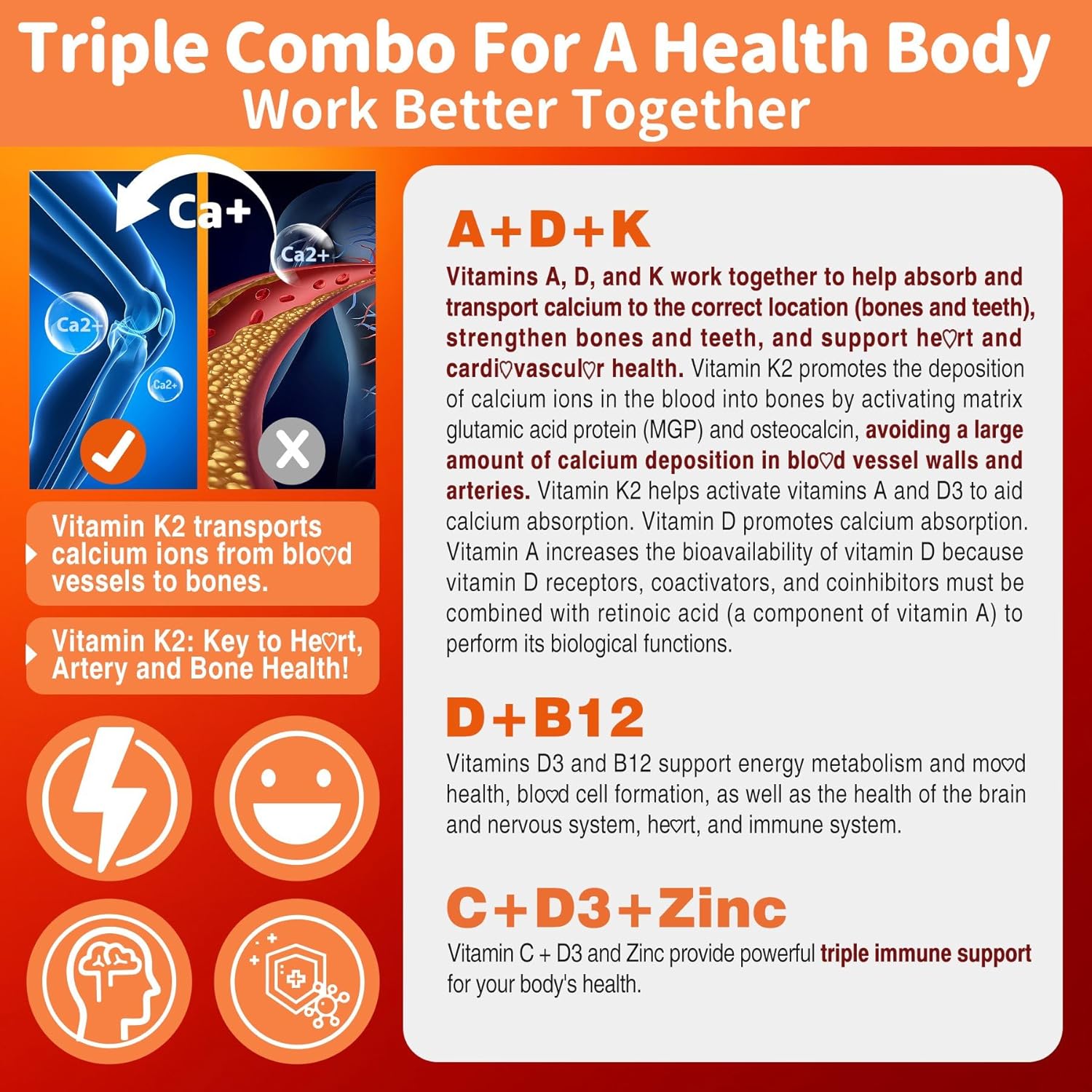 3-Pack Vitamin ADK with B12 and Potassium Magnesium Gummies for Immune Support