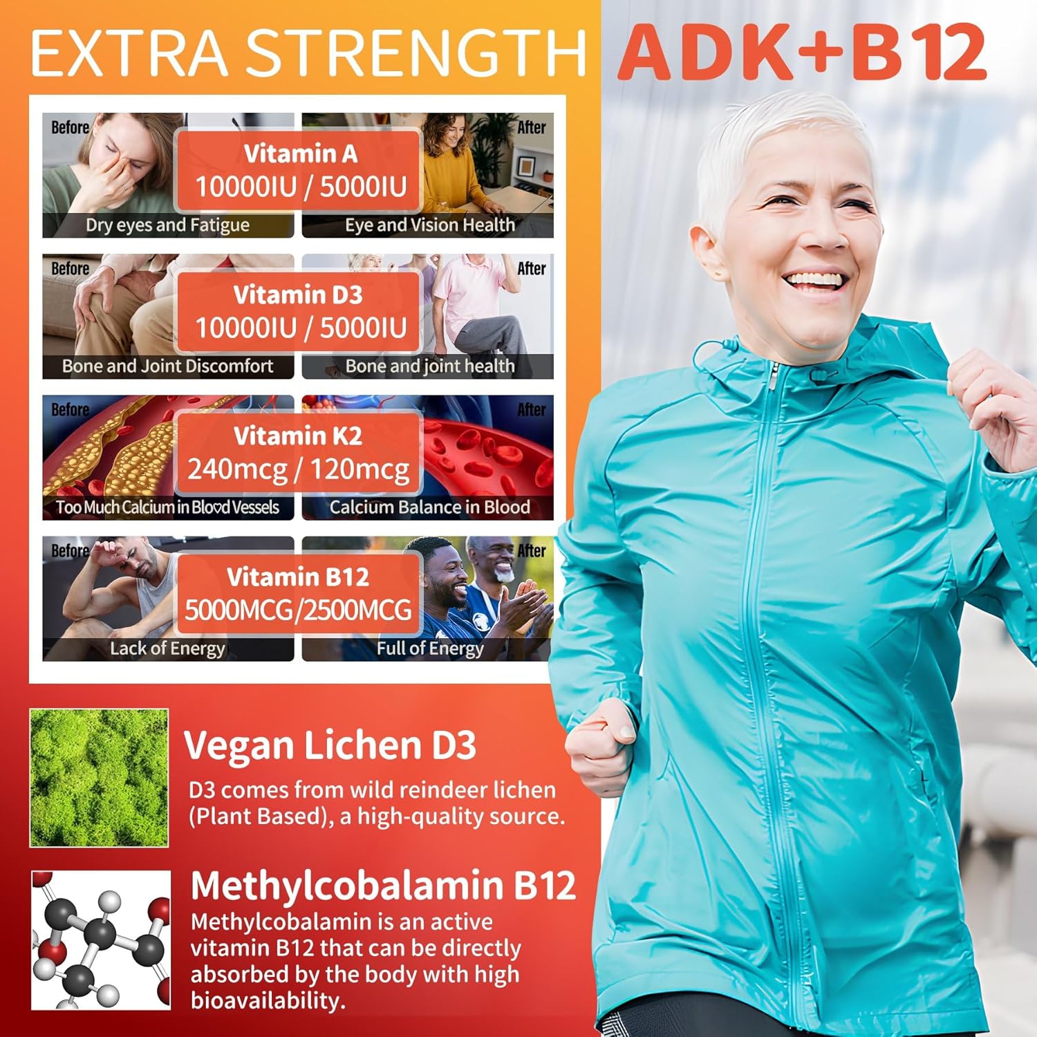 3-Pack Vitamin ADK with B12 and Potassium Magnesium Gummies for Immune Support