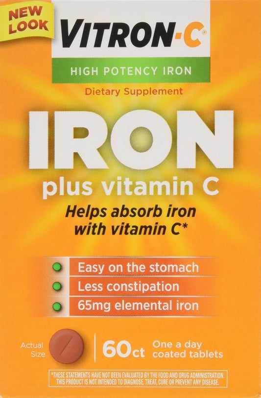 3 Pack VITRON-C High Potency Iron Plus Vitamin C Tablets - 60 Count