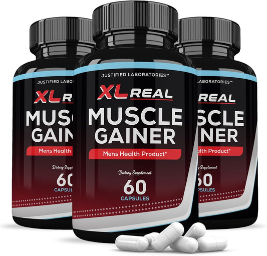 3 Pack XL Real Muscle Gainer Advanced Men's Health Formula - 180 Capsules by Justified Laboratories