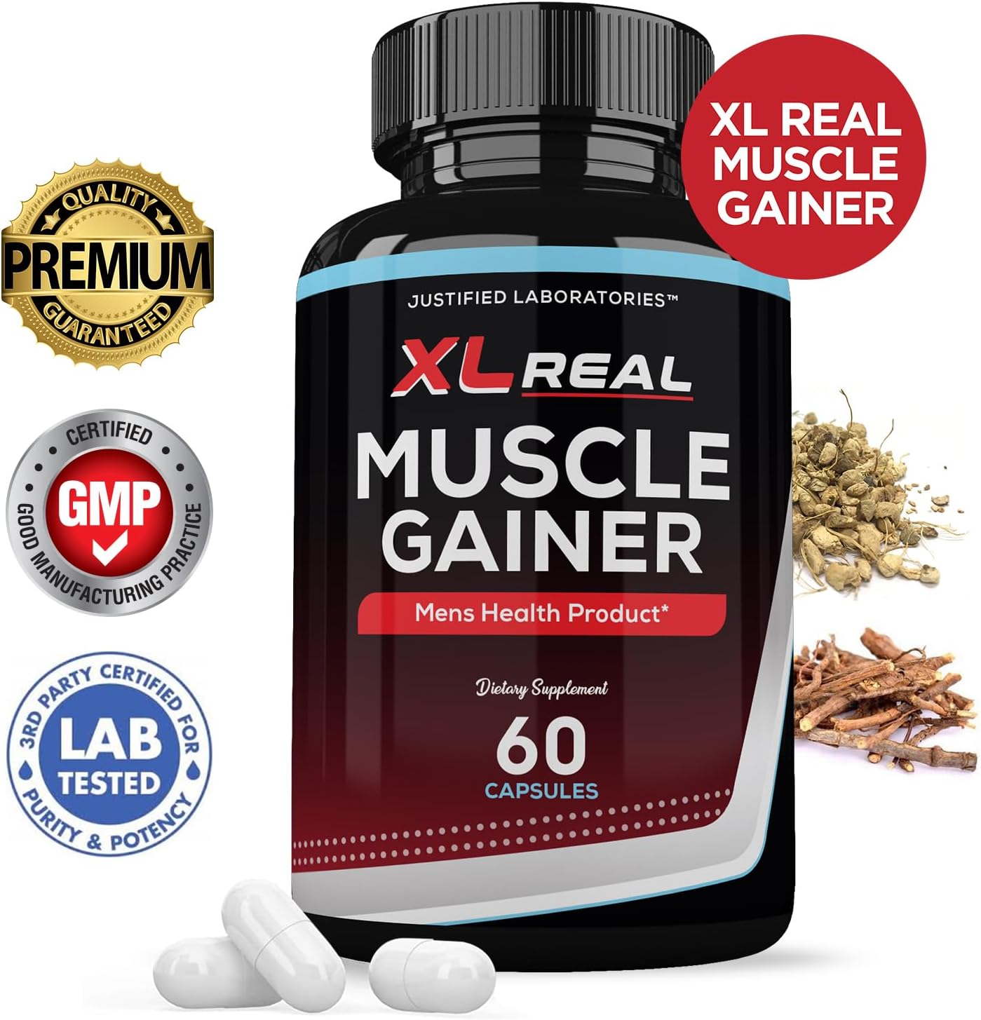 3 Pack XL Real Muscle Gainer Advanced Men's Health Formula - 180 Capsules by Justified Laboratories