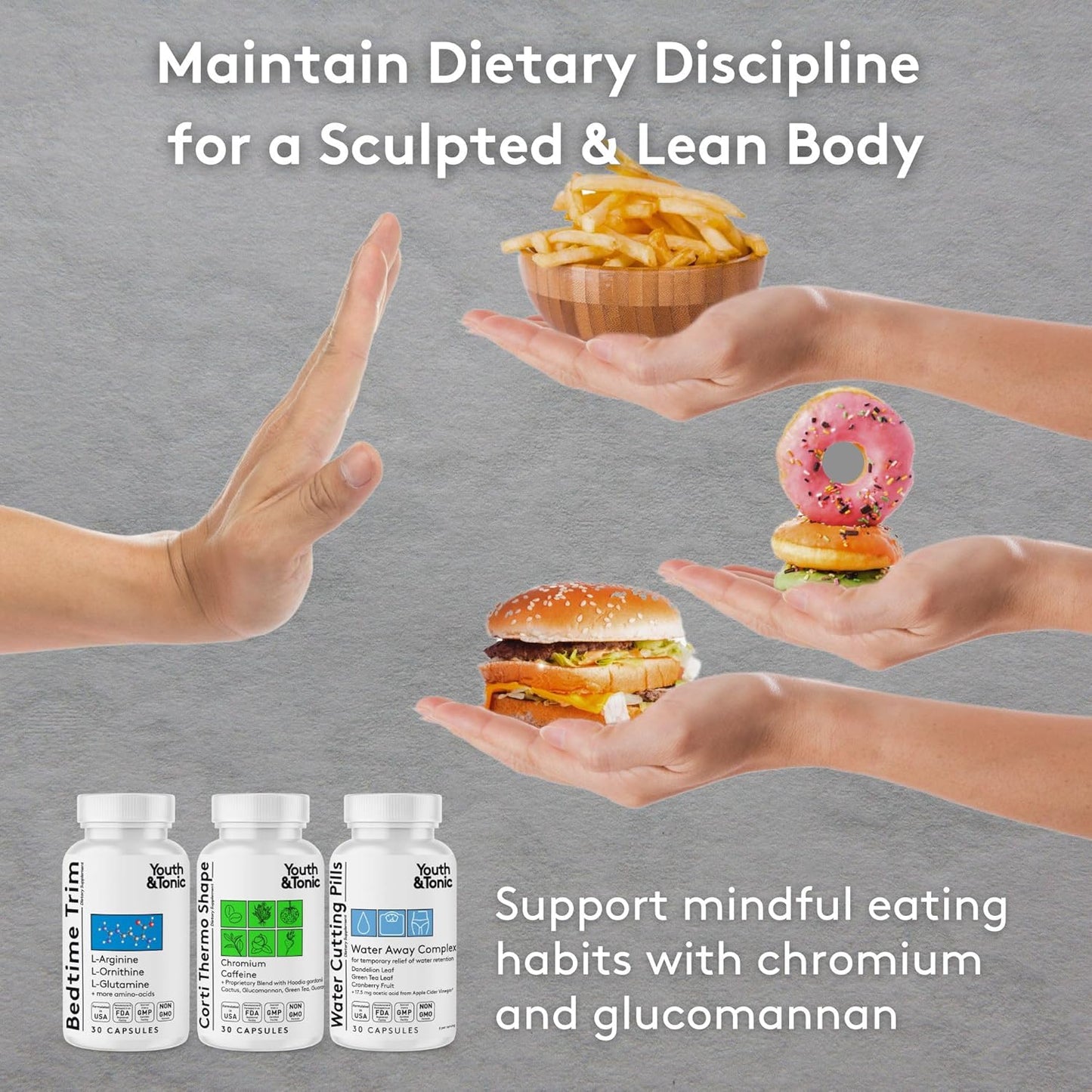 3-Pack Youth & Tonic Shred Sculpt Lean Diet Pills for Metabolism, Energy, Cravings, Water Retention, Belly Bloating - Women & Men