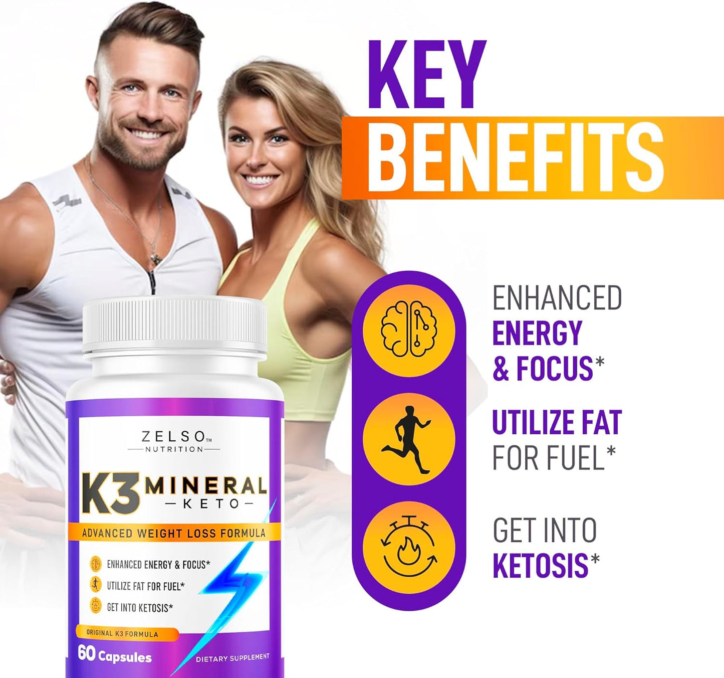 3 Pack ZELSO K3 Mineral Weight Loss Pills for Women and Men - Salt Mineral, Vitamin + Capsules Supplement - 180 Day Supply