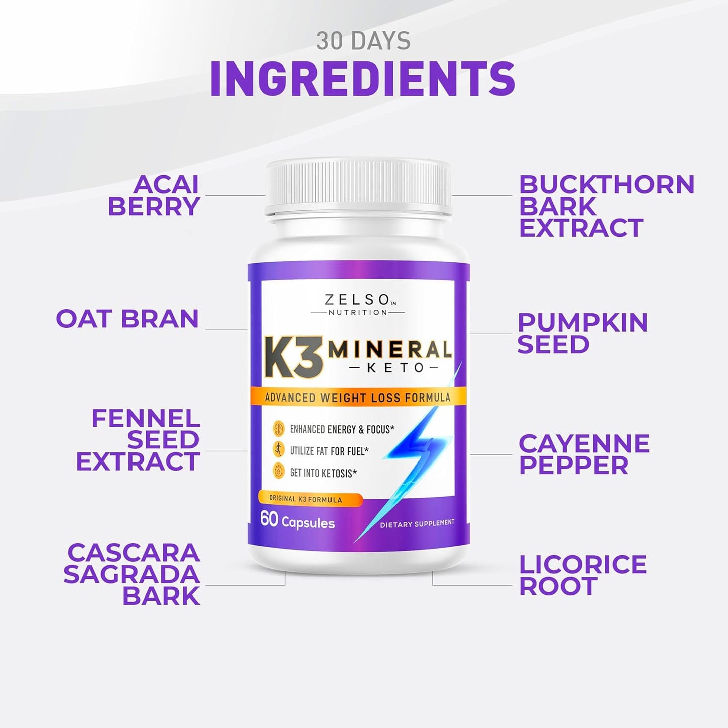 3 Pack ZELSO K3 Mineral Weight Loss Pills for Women and Men - Salt Mineral, Vitamin + Capsules Supplement - 180 Day Supply