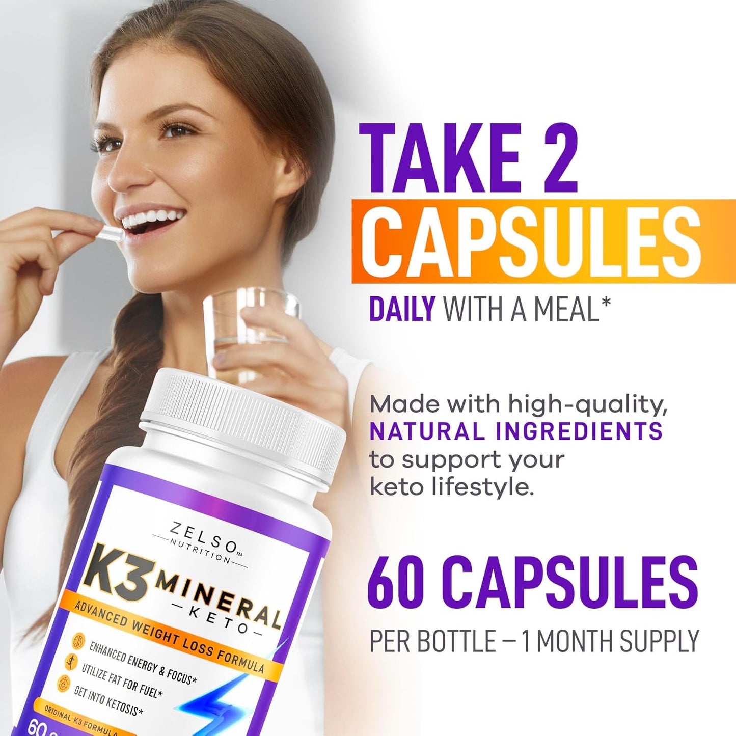 3 Pack ZELSO K3 Mineral Weight Loss Pills for Women and Men - Salt Mineral, Vitamin + Capsules Supplement - 180 Day Supply